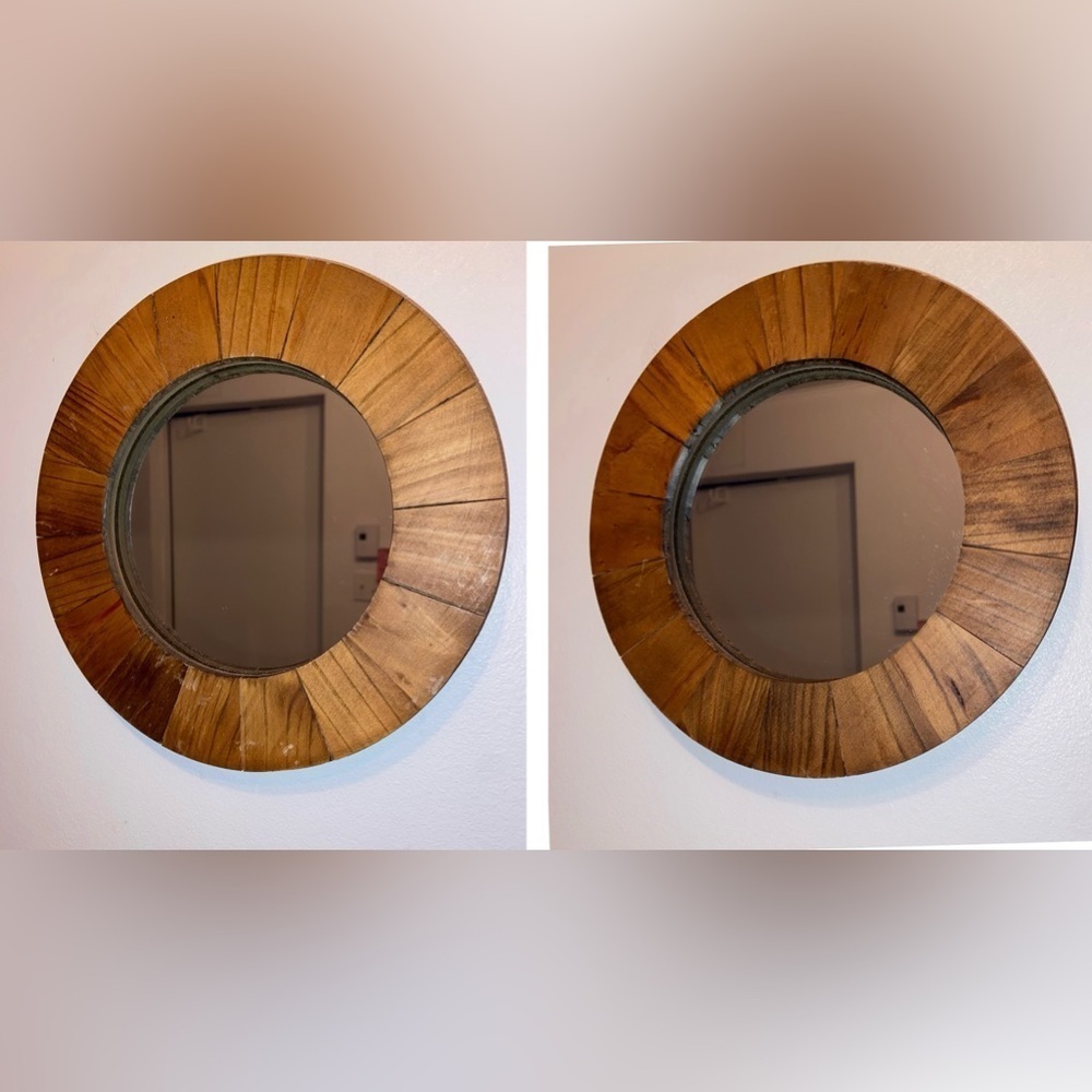 3/75$ Home decor set of 2 Wall Mounted Round circular Wooden‎ Mirror 9,4”